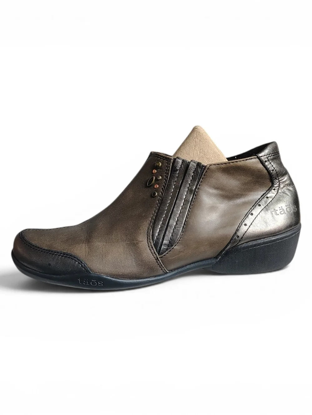 Taos Women's High Jynx Leather Bronze Taupe Ankle Bootie Boots Size 8
